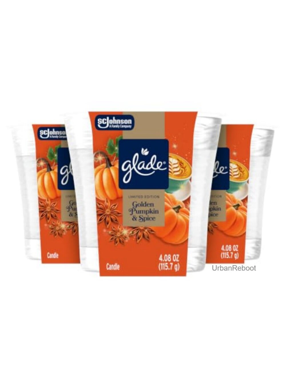 Glade Jar Candles Golden Pumpkin & Spice Scented 4.08oz 3 Count